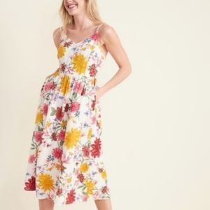 OLD NAVY Yellow & Red Floral Cami Strap Fit And Flare Long Dress